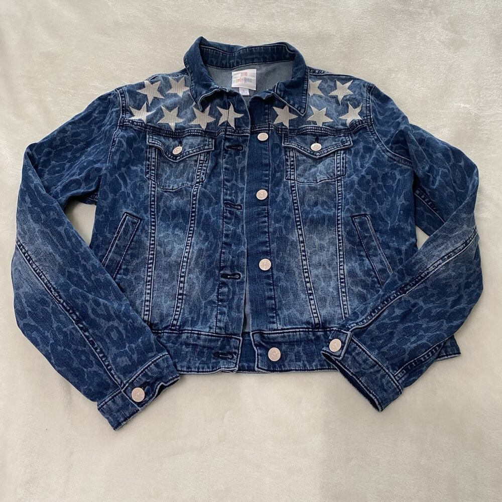 LuLaRoe Women's Denim Blue Long Sleeve Jacket Size L with Stars On Front